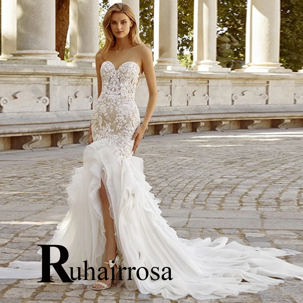 

Ruhair Mermaid Sexy Sweetheart Backless Sleeveless Wedding Dresses For Women 2023 Bride Appliques Lace Customised Robe De Mariée