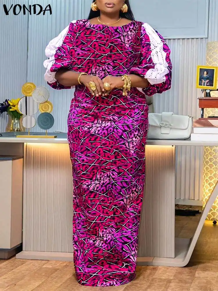 Женское платье VONDA 2024 длинный сарафан с богемным принтом модель 3/4 вечерние Vestido