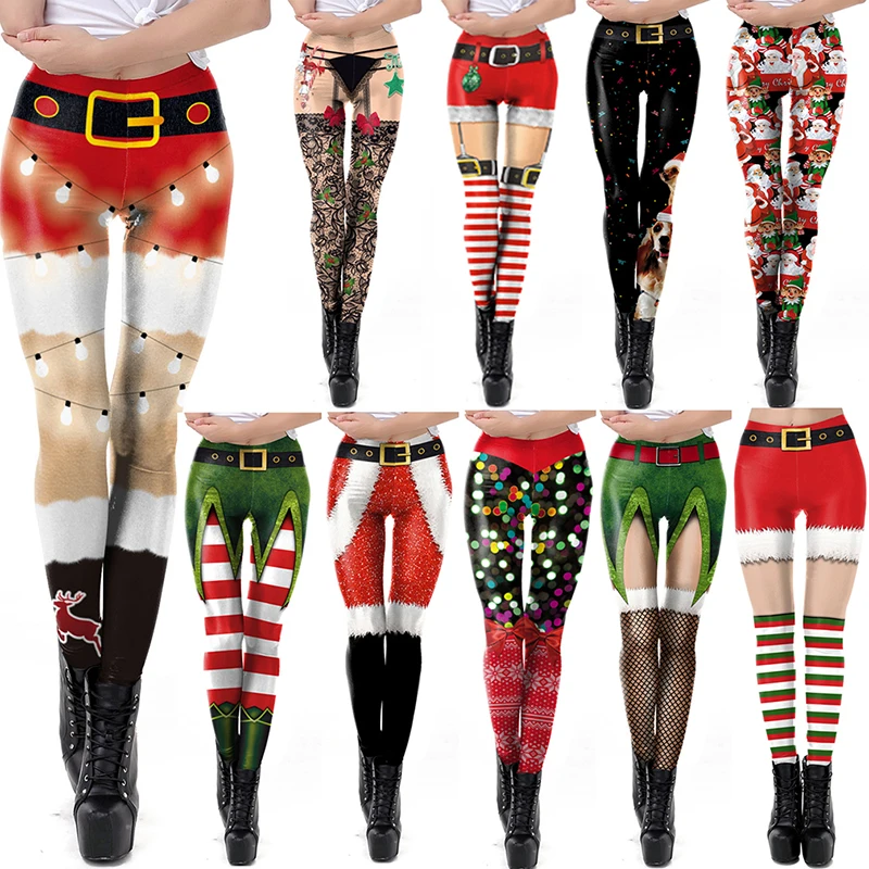 

2022 Christmas Printing Leggings Put Hip Elastic High Waist Legging Breathable Merry Christmas Pants