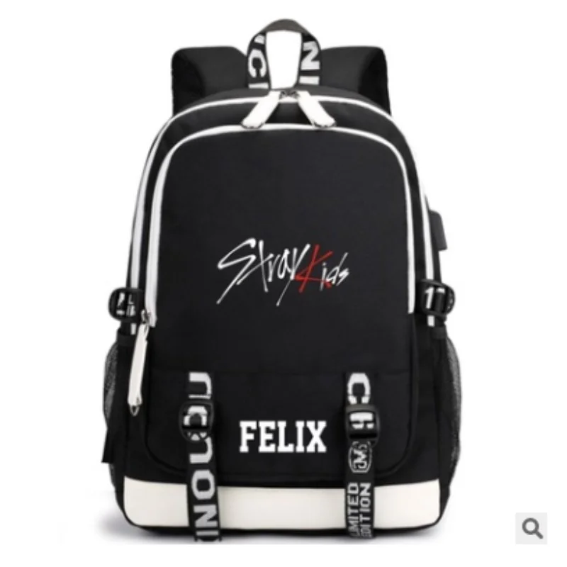 

Cool Fashion Korean Star Kpop Stray Kids Waterproof Schoolbag USB Laptop Backpack Unisex Travel Bags Student bag