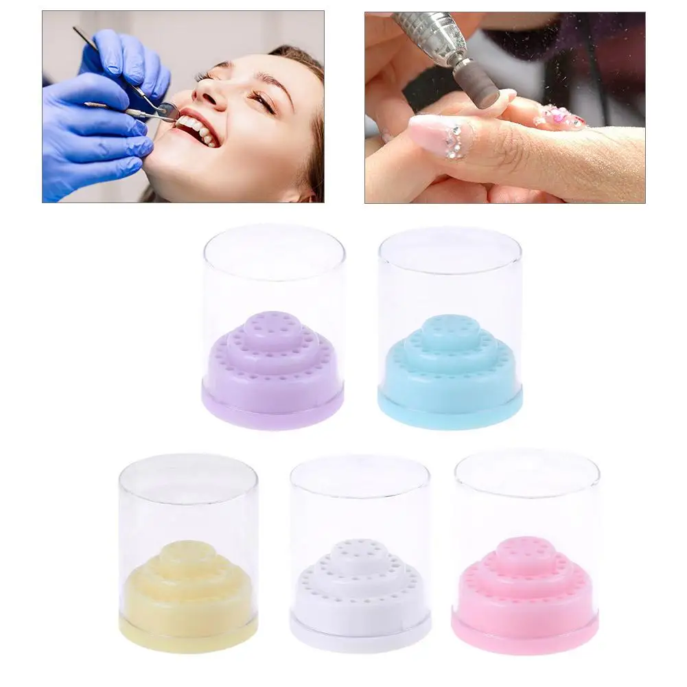 

4 Colors 48 Holes Nail Art Drill Bits Empty Storage Box Holder Stand Display Container Manicure Accessories Acrylic Cover Tools