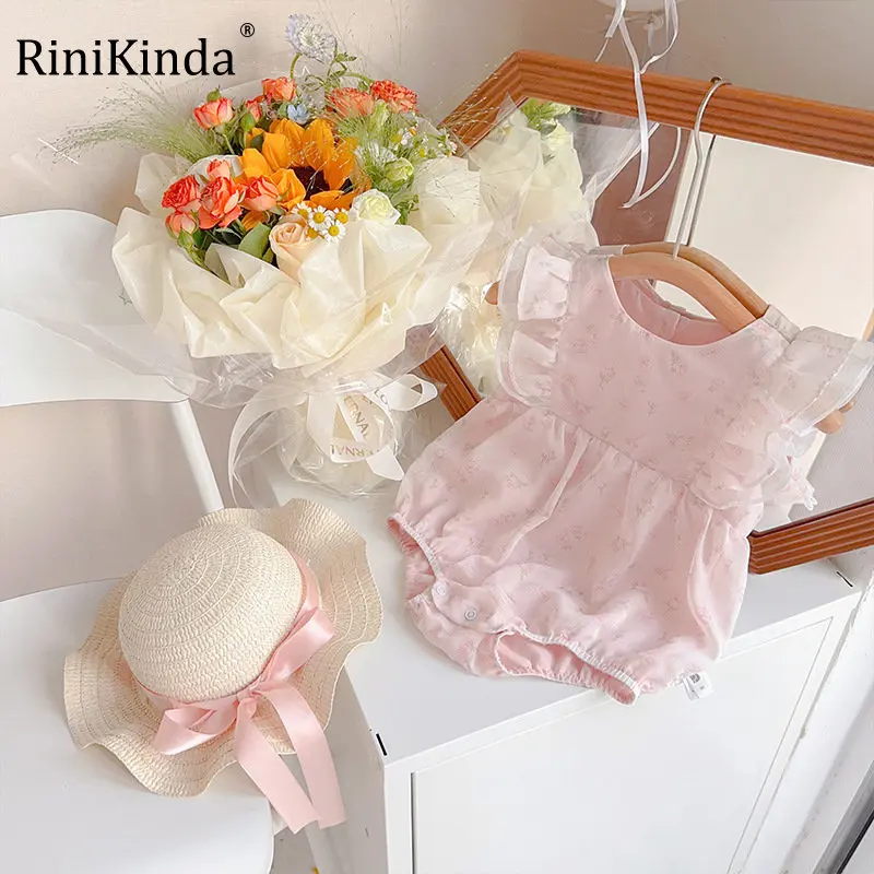 

Newborn BodySuit Todder Clothes Set Sleeveless Floral Baby Girl Romper Kid Girls Jumpsuit with Sunhat Infant Clothing