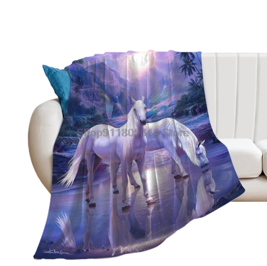 

Белое одеяло с рисунком лошади, пушистое теплое одеяло для зимнего постельного белья, мягкое Флисовое одеяло с 3D принтом