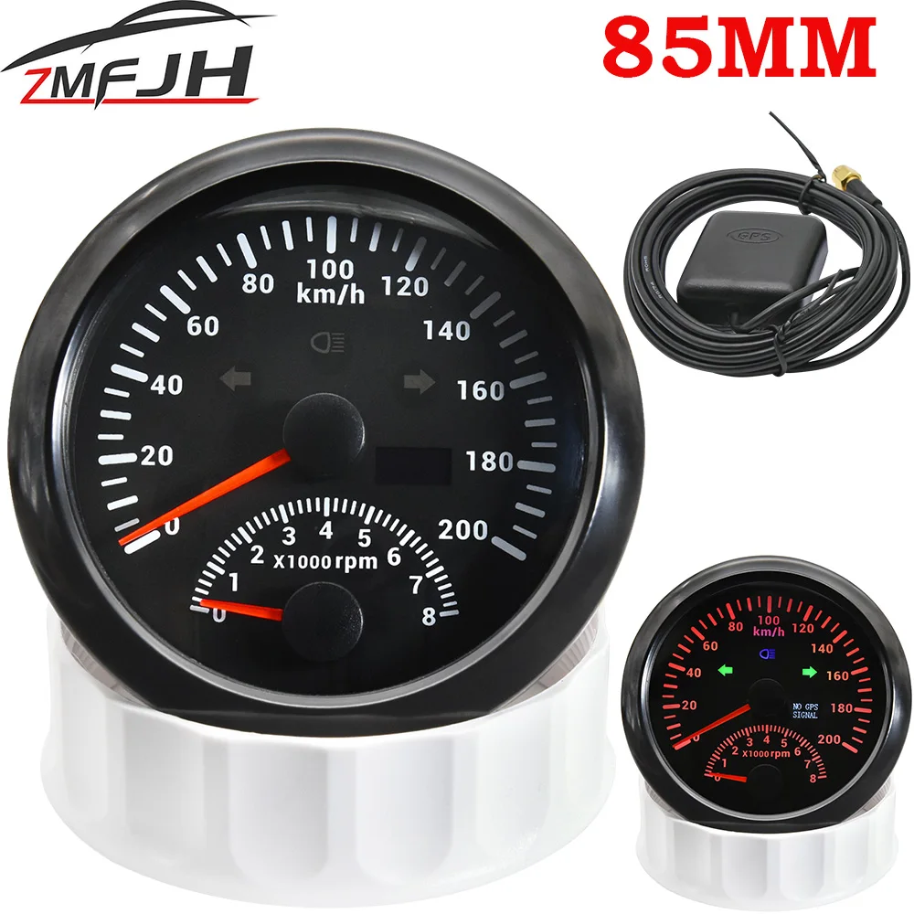 

A Waterproof 85mm GPS Speedometer 0-200km/h with Tachometer 0-8000RPM Speed Meter For Marine Boat Car Truck 9-32V Red Backlight