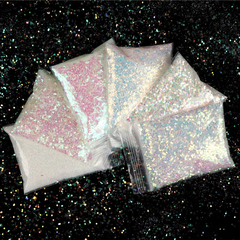 White Iridescent Glitter Irregular Flakes Resin Shaker Fillers Fillings DIY Crafts Nail Art Decorations Shiny Mermaid Sequins