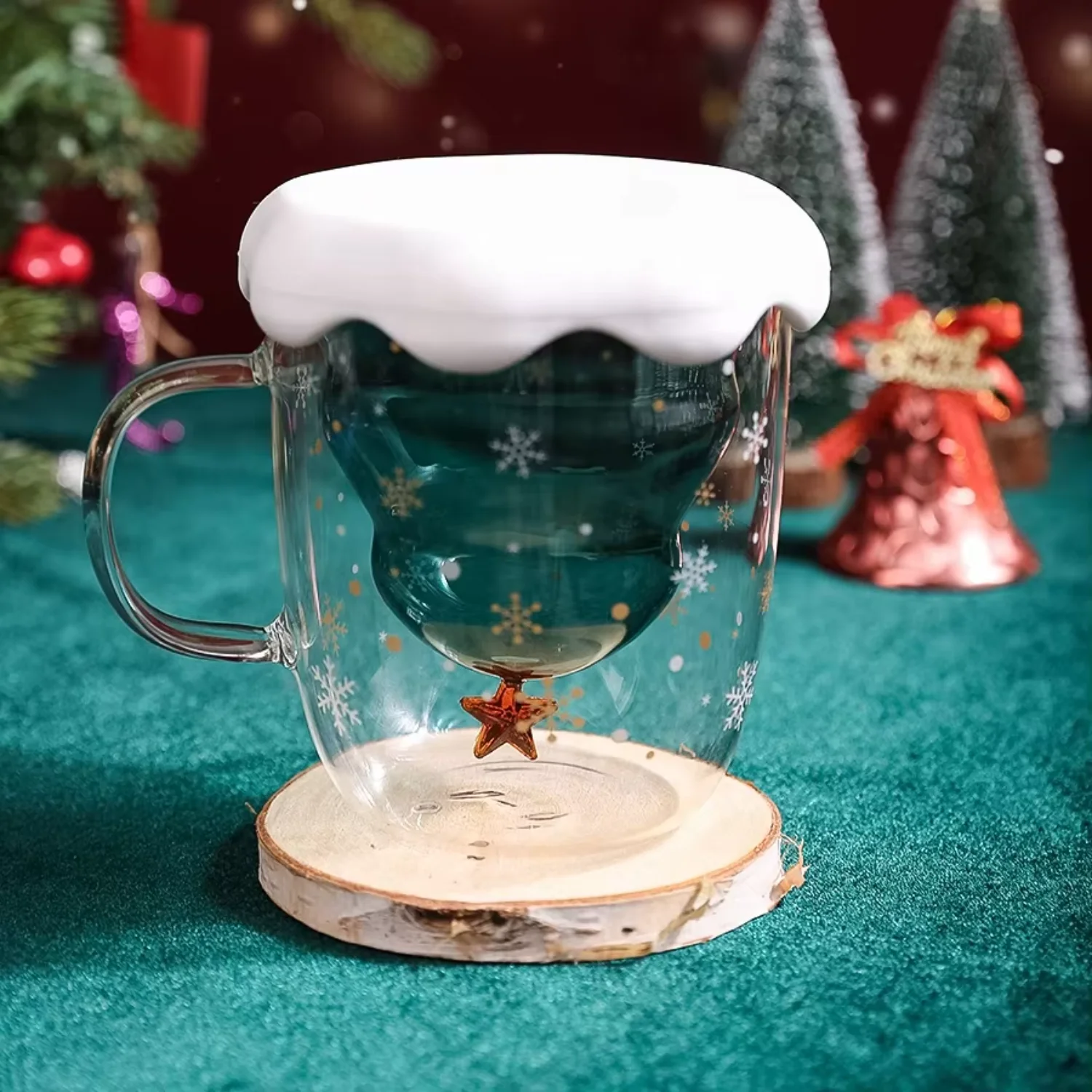 Новые рождественские 250 мл высокие боросиликатные стеклянные чашки с двойными