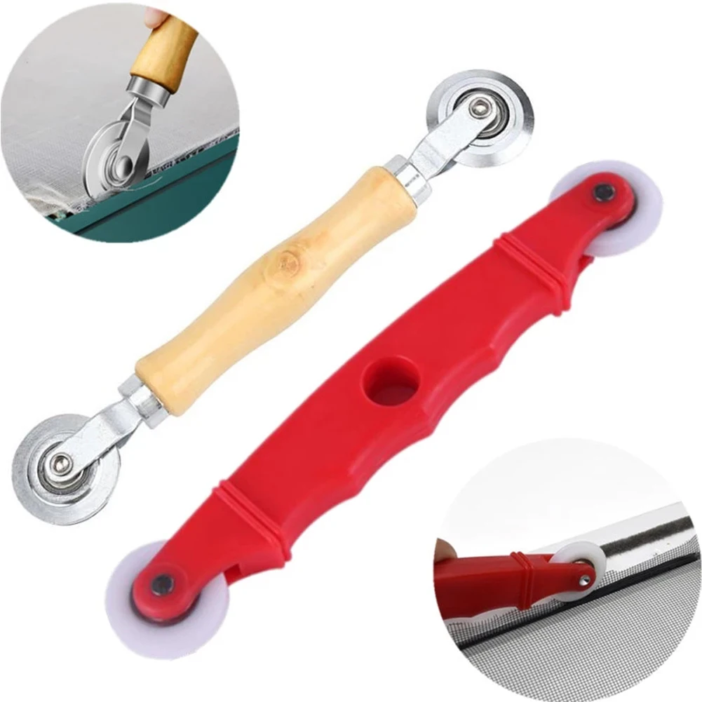

1Pc Wooden Handle And Steel Wheels Rolling Tool For Double Window Installation Hand Spline Roller Household Durable Screen Door