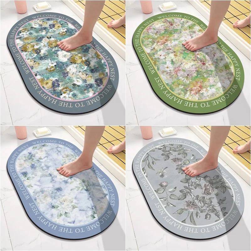 

Super Absorbent Bath Mat Flower Painting Non Slip Shower Room Area Rugs Quick Drying Diatom Mud Bathroom Kitchen Floor Carpets