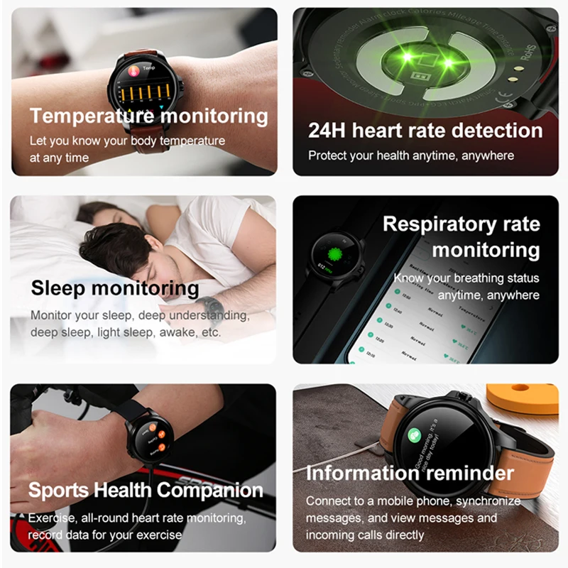 E89 Smart Watch For Men Women ECG PPG HRV Body Temperature Blood Pressure Heart Rate Monitor IP68 Waterproof AI Medical watches