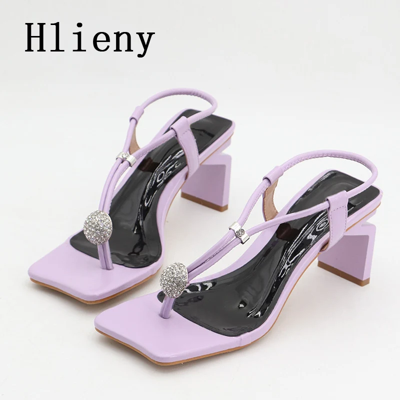 

Hlieny Summer Fashion Square Toe Clip-On Crystal Sandals Women Low Heels Slip-On Elegant Ladies Narrow Band Flip Flops Shoes