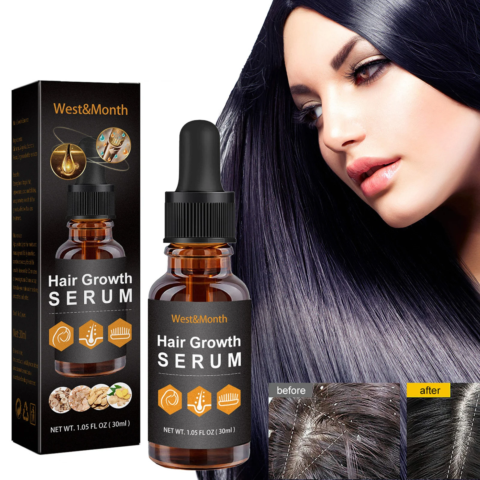 Ginger Hair Growth Products Natural Anti Hair Loss Prevent Baldness Treatment Fast Growing Nourish Dry Damaged Hair Care Serum