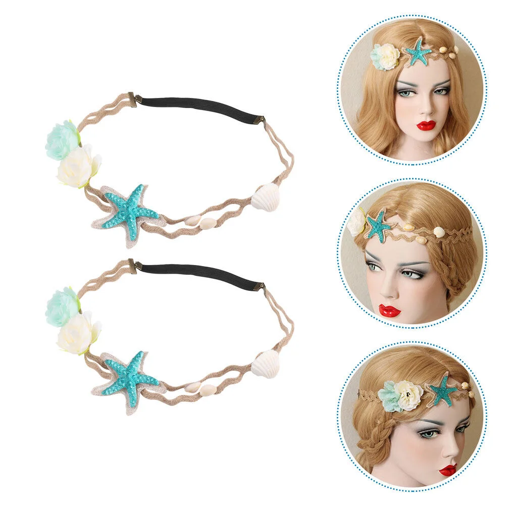 

2 Pcs Scarf Flower Decor Hair Bands Wedding Accessories Women Unique Headband Bohemian Garlands Ornament Beach