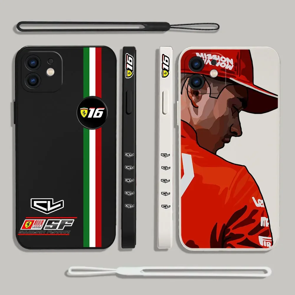 

Famous Ferrari Driver 16 Charles Leclerc Phone Case For iPhone 15 14 13 12 11 Pro Max Mini X XR XS MAX SE20 Plus with Hand Strap