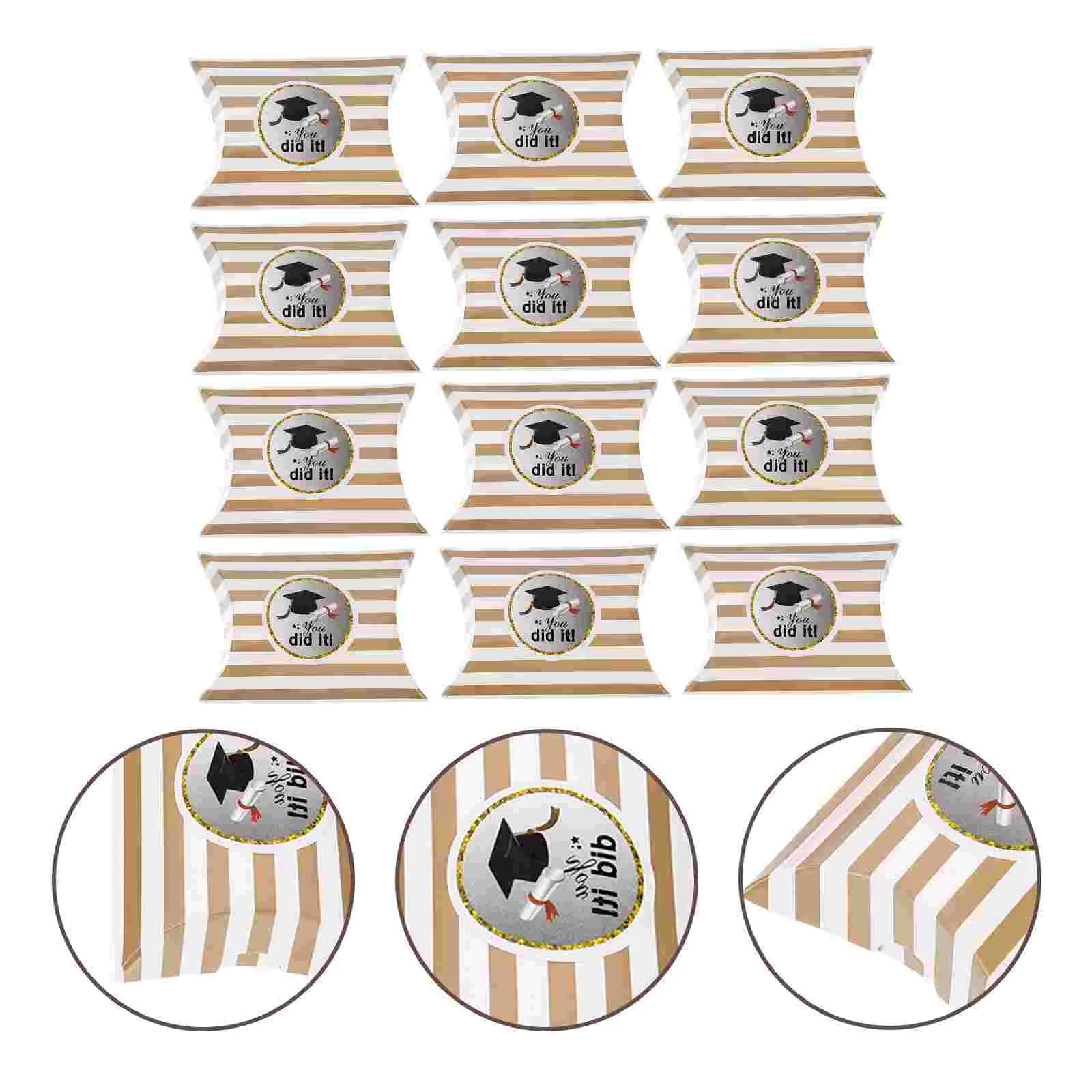 

50 Sets Graduation Pillow Design Candy Boxes Candy Holders Candy Storage Box with Stickers