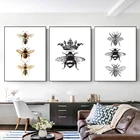 Черно-белый холст в стиле ретро, искусство на стену в скандинавском стиле с изображением короны, насекомых, пчелы, моли, украшение для гостиной