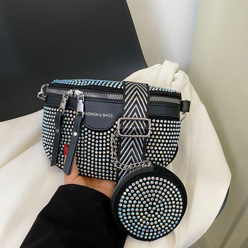 

Versatile Women's New Fashionable Simple One Shoulder Riveted Chest Bag Set Diamond Crossbody