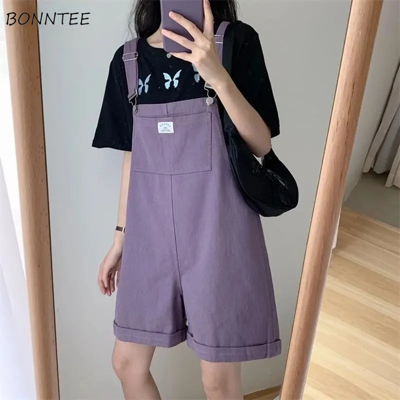 

Women Rompers Colorful Students Young Fashion Korean Style Designer Loose Leisure Outdoor Chic High Waist Front Pockets Females