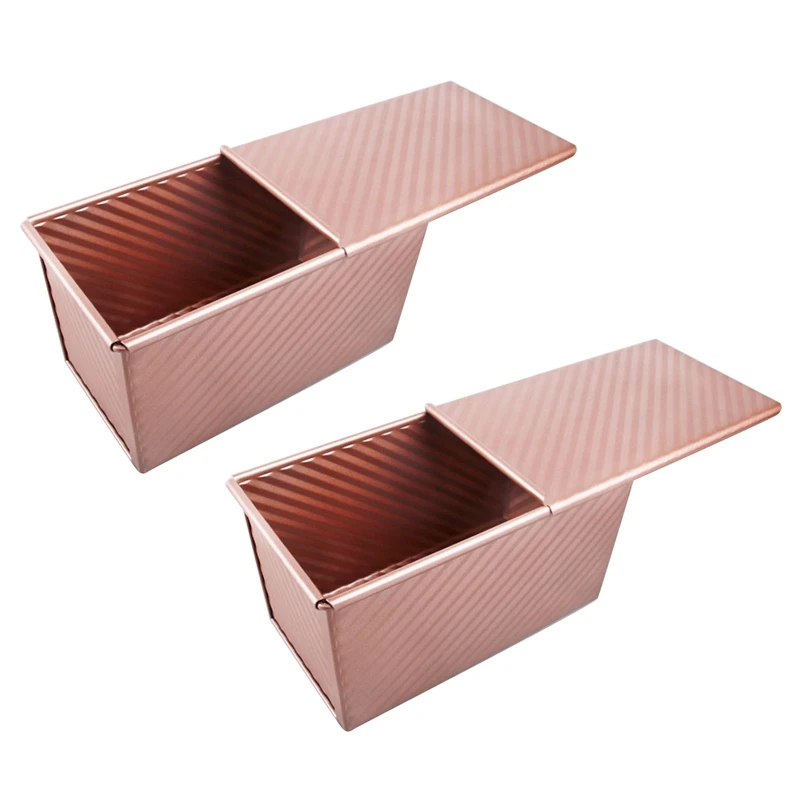 

New 2X Baking Pullman Loaf Pan With Cover,Bread Pan With Lid,Nonstick Rectangle Corrugated Toast Box For Oven, Dough Cavity