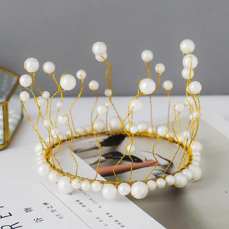 

Жемчужная Корона из морских водорослей, украшение для торта ручной работы, украшение для выпечки, корона для торта на день рождения, головно...