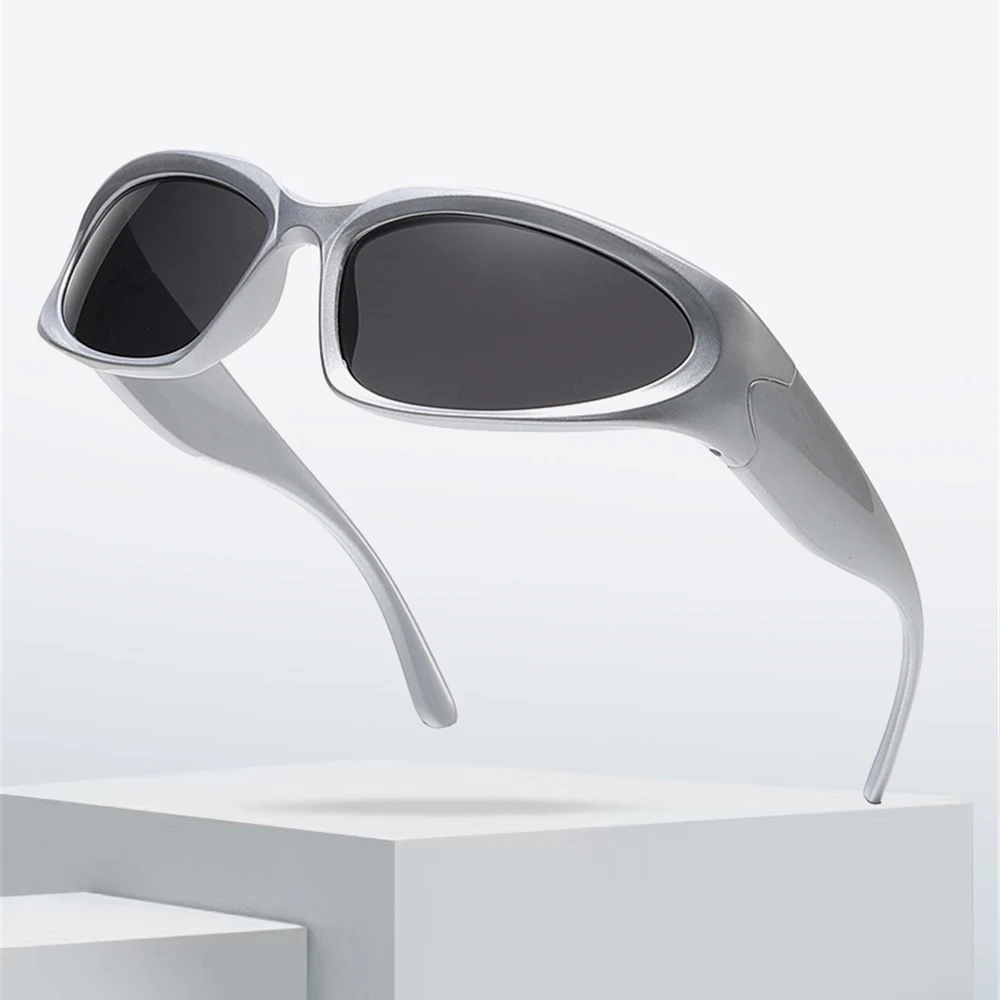 Женские солнцезащитные очки VIVIBEE Y2K в стиле стимпанк зеркальные белые спортивные