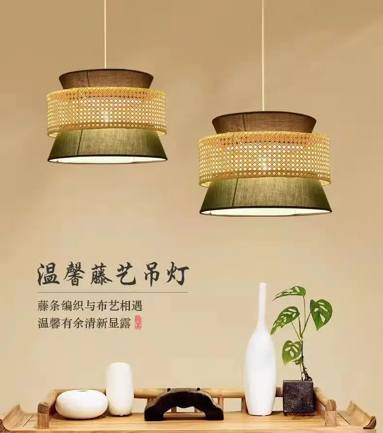 New Japanese style bamboo chandelier attic retro bamboo cap chandelier living room tea restaurant decorative ceiling Chandelier images - 6
