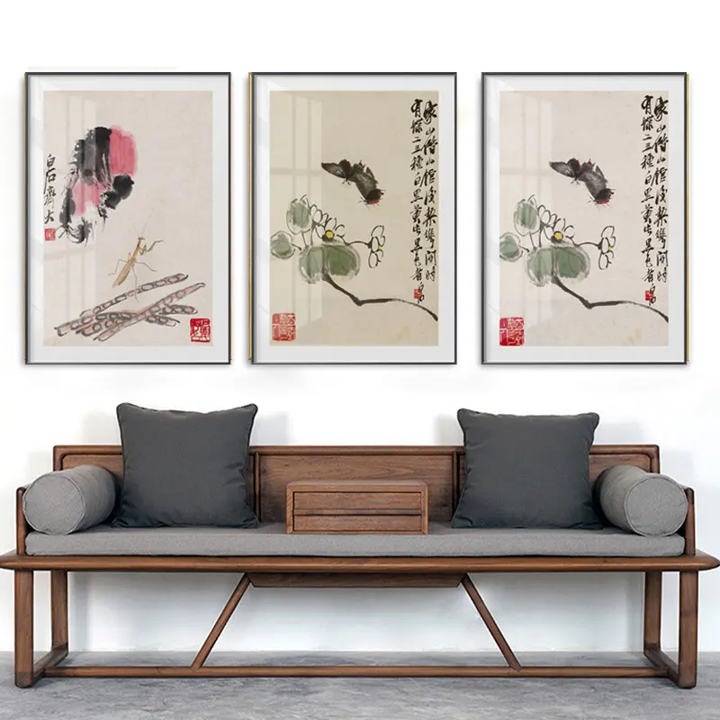 Чернила в китайском стиле бабочка цветочные принты настенное искусство холст