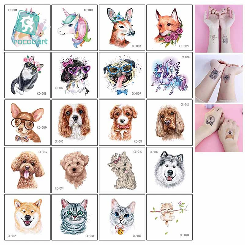 

20 шт./компл. временные татуировки с милым животным переводом тела собаки единорога наклейки