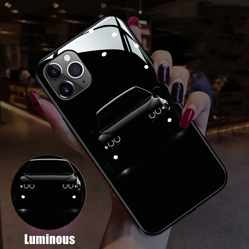 

Sport Car Voice Sensing LED Light Glowing Luminous Tempered Glass Phone Case for Huawei P30 P40 P50 P60 Mate 30 40 50 Pro Plus