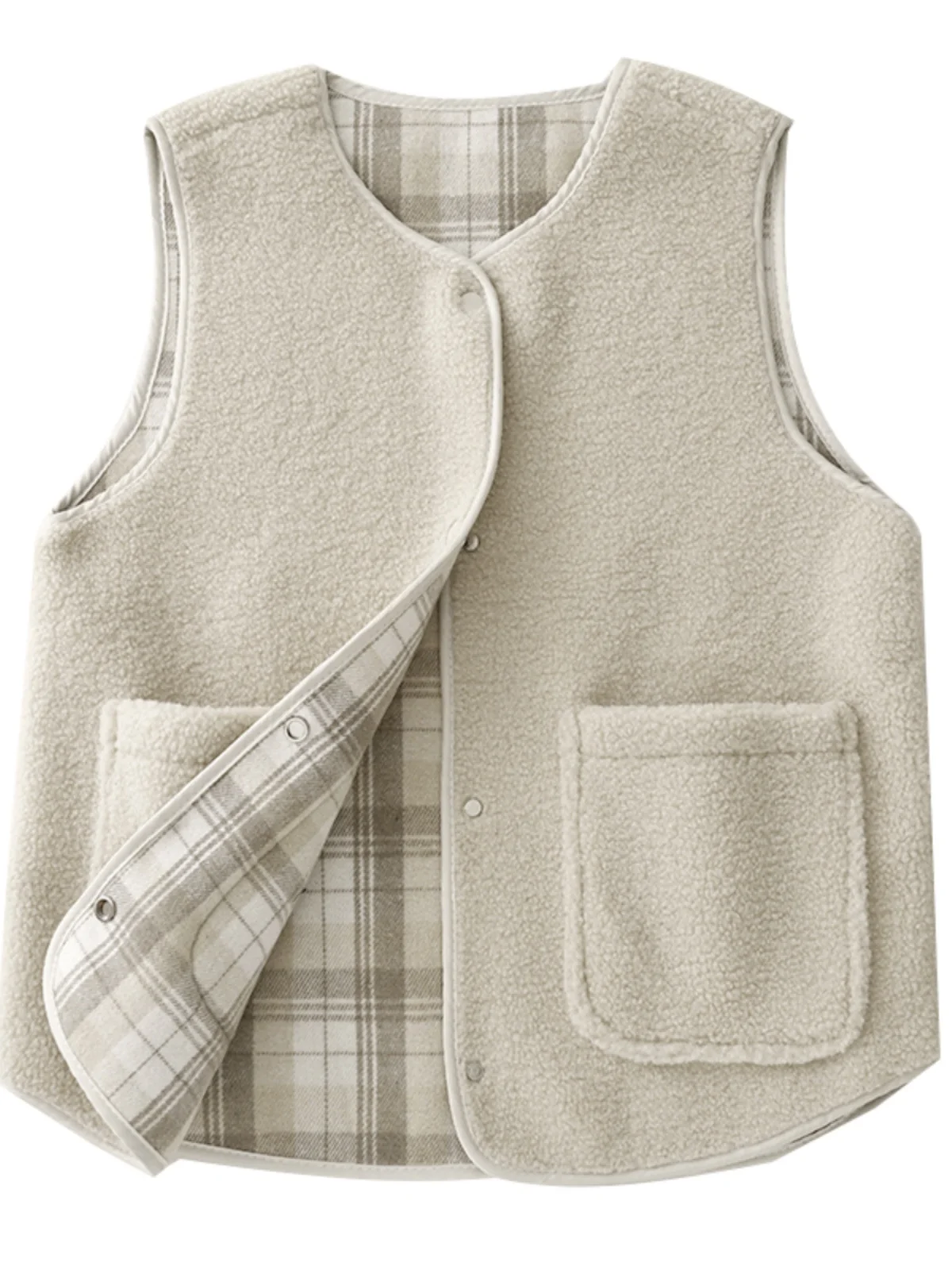 Двусторонняя одежда в стиле ретро клетчатый жилет из овечьей шерсти женский