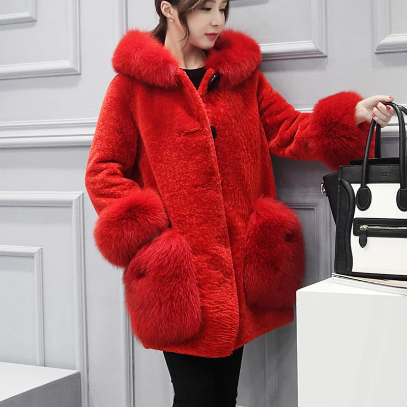 Imitation Rabbit Fur Coat Korean Winter Imitation Fur Coat Female Mid-length Coat Female Coat Fox Fur Collar Jackets for Women