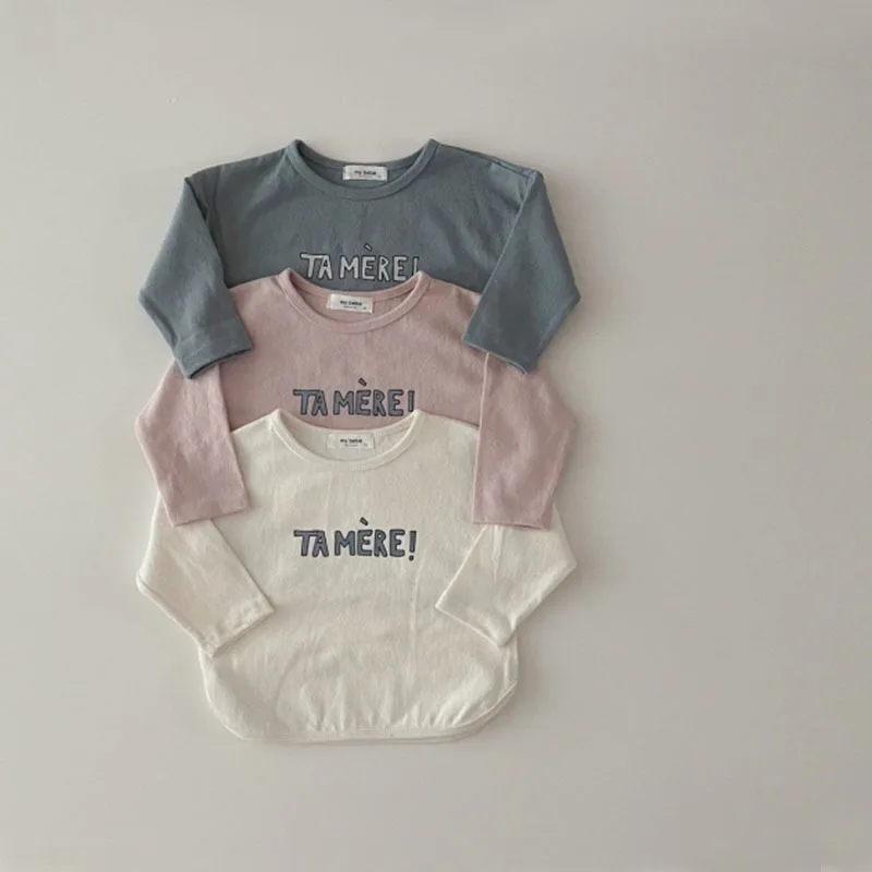 

2022 Autumn New Fashion Kid Simple Letter Print Long Sleeve T-shirts Girl Baby Loose Bottoming Shirt Boy Children Cotton Tops