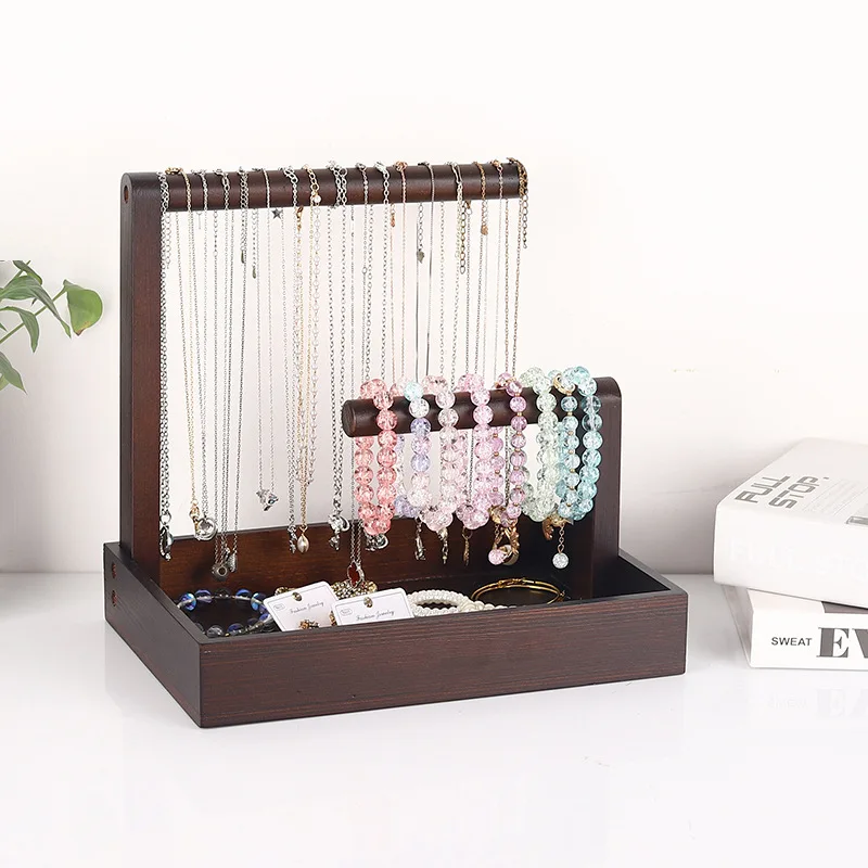Solid Wood Spray Paint Jewelry Box Home Desktop Jewelry Storage Rack Earrings Storage Tray Necklace Shelf Jewelry Display Rack