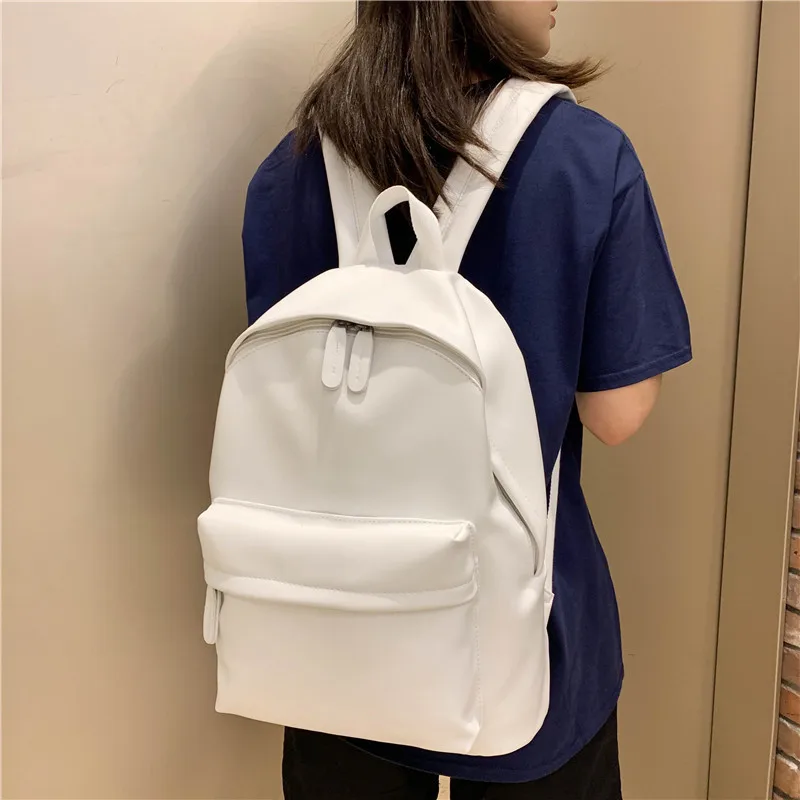 

New Pu Backpack Korean Version Solid Color Student Schoolbag Casual Simple Travel Backpack Backpacks for School Teenagers Girls