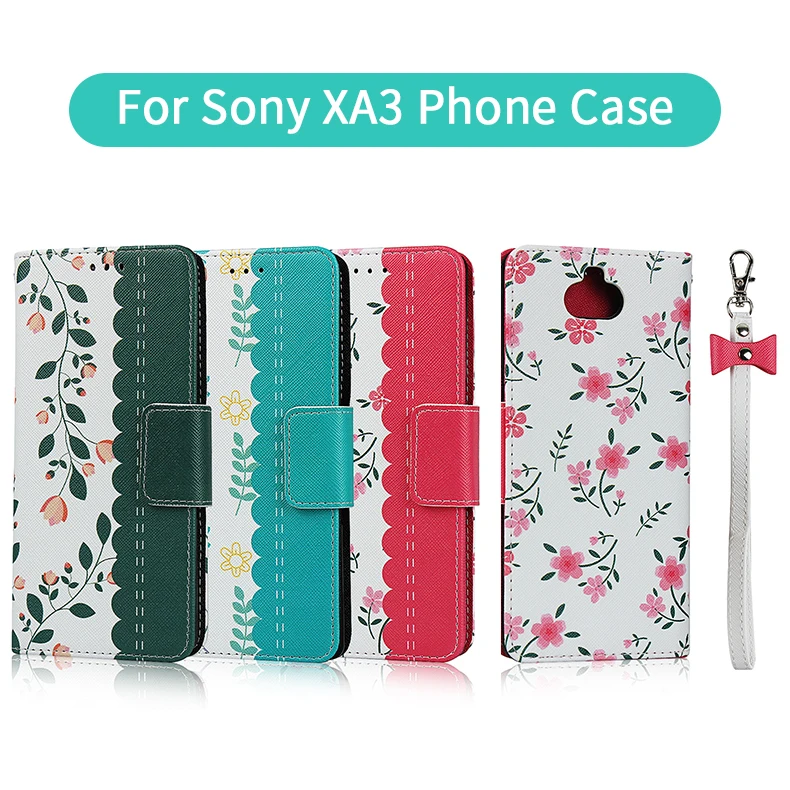 

For Sony XA3 Phone Case XZ3 Printed Xperia 1 II Lanyard Wallet Insert Card Leather Cover