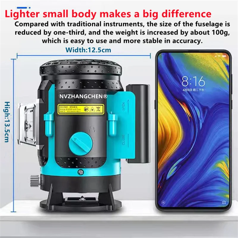 12 Lines 3D Laser Level Blue Beam Self Leveling Horizontal Vertical Remote Control 360 Base Self-rotating Overall Spirit |