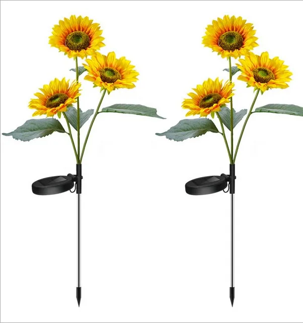 

2pcs Garden Solar 3-Head Sunflower Light Waterproof LED Solar Stake Light Landscape Decorative Light for Patio Backyard solar