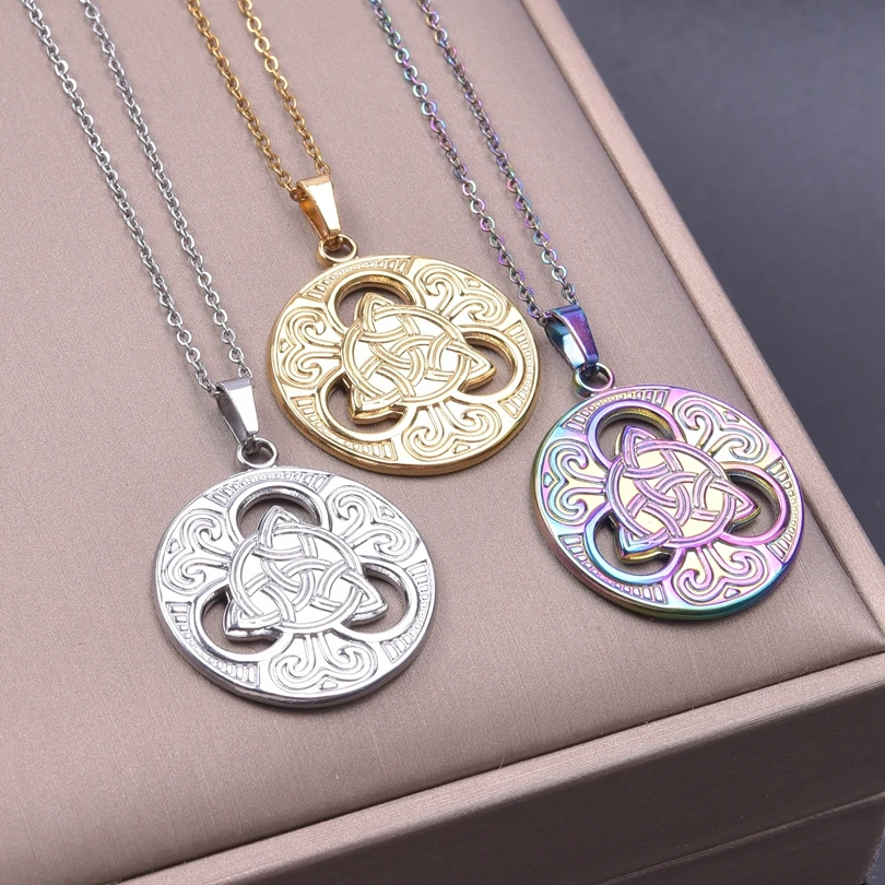 

Round Aries Celtic Knot Witch Craft Pendant Necklaces For Women Men Accessories Stainless Steel 45cm Chain Jewelry On The Neck
