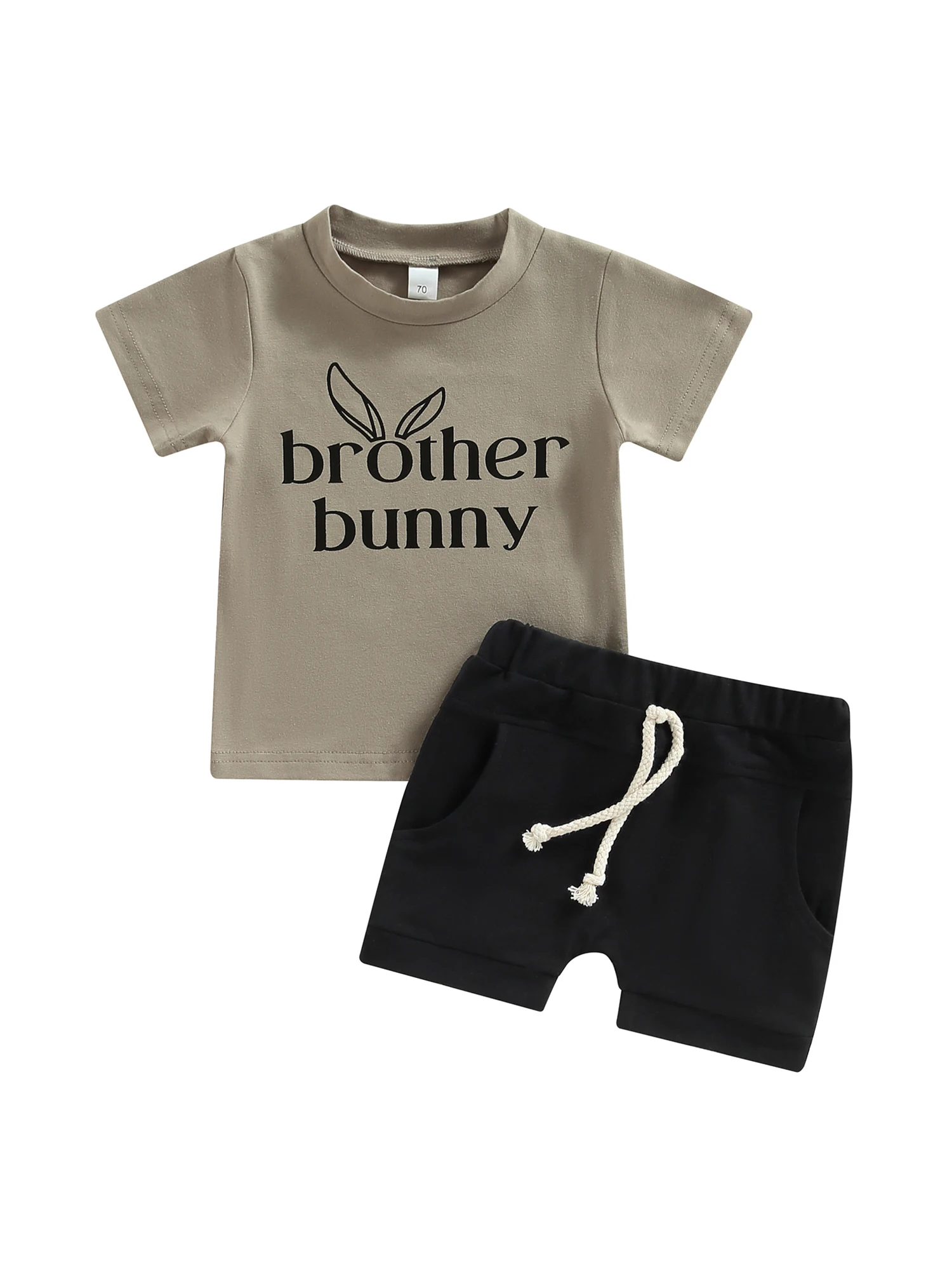 

Toddler Boys Summer Outfit Sets Short Sleeve Rabbit Print T-shirt Solid Color Drawstring Shorts