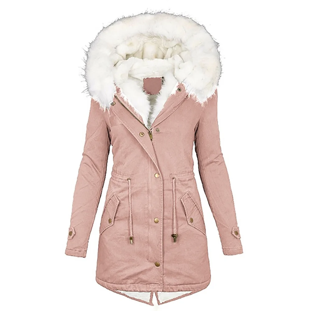 Women's Hooded Coat Jacket Winter Warm Fleece Lining Long Padded Thicken Parka Jacket Down Fur Coat