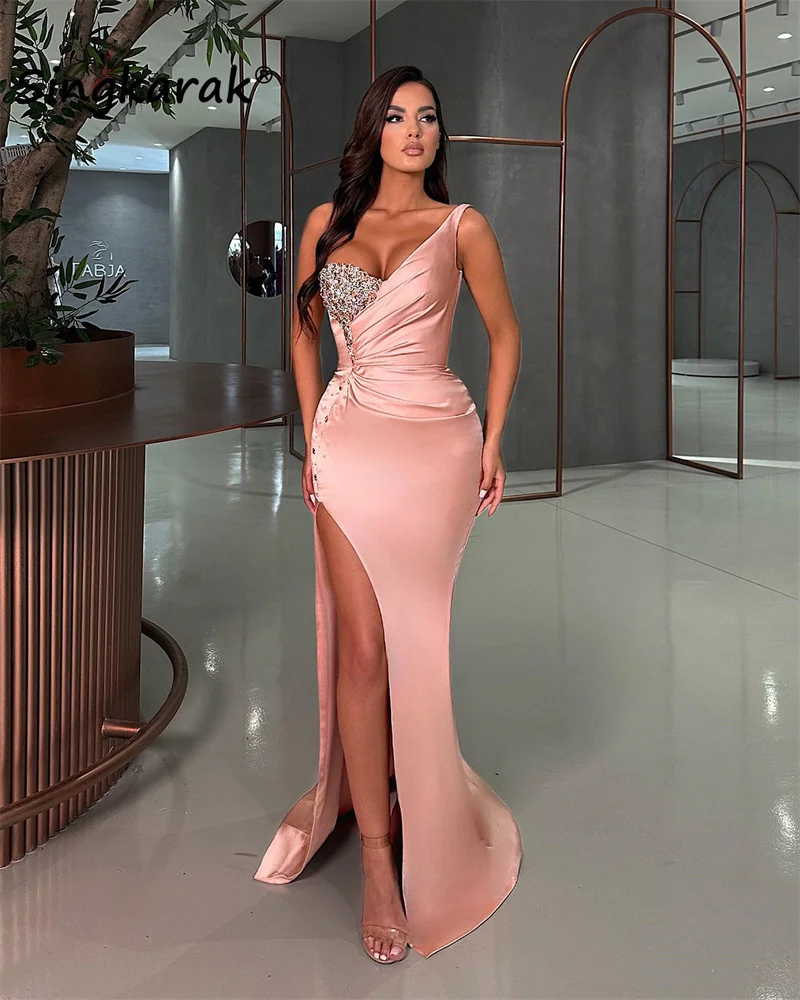 

Elegant Mermaid Dubai Evening Dresses Luxury 2023 Side Split Beads Crystals Elegant Prom Dress For Wedding Party Custom