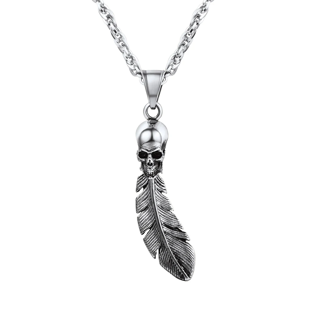 

ChainsPro Skull Bullet Necklace/Skull Feather Stainless Steel/Gold Plated Gothic Punk Statement Jewelry for Men/Women CP771