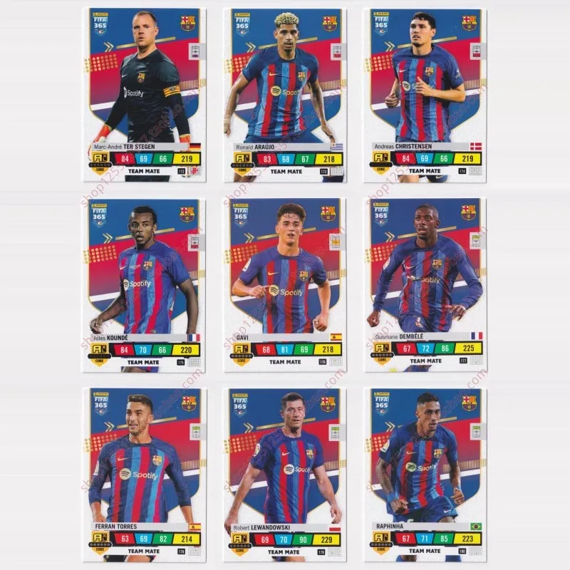 

PANINI 2023 FIFA365 Star Kappa Card Set with 9 Pieces Barcelona Gavele Vandenberg