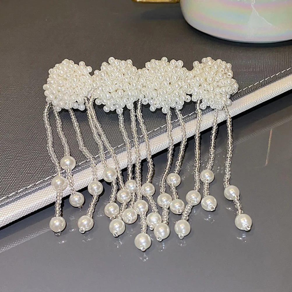 

Hair Tassel Hanfu Clip Pearl Bridal Clips Stick Hairpin Headdress Wedding Barrette Bunbeaded Pin Fringe Pearls Clamps