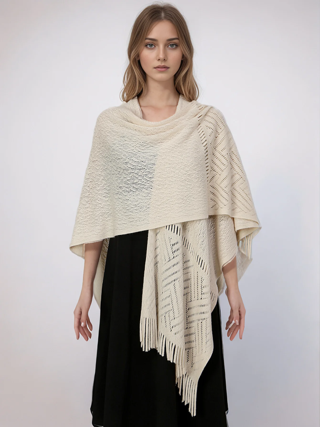 Модная вязаная шаль с кисточками женский зимний теплый палантин ветрозащитная