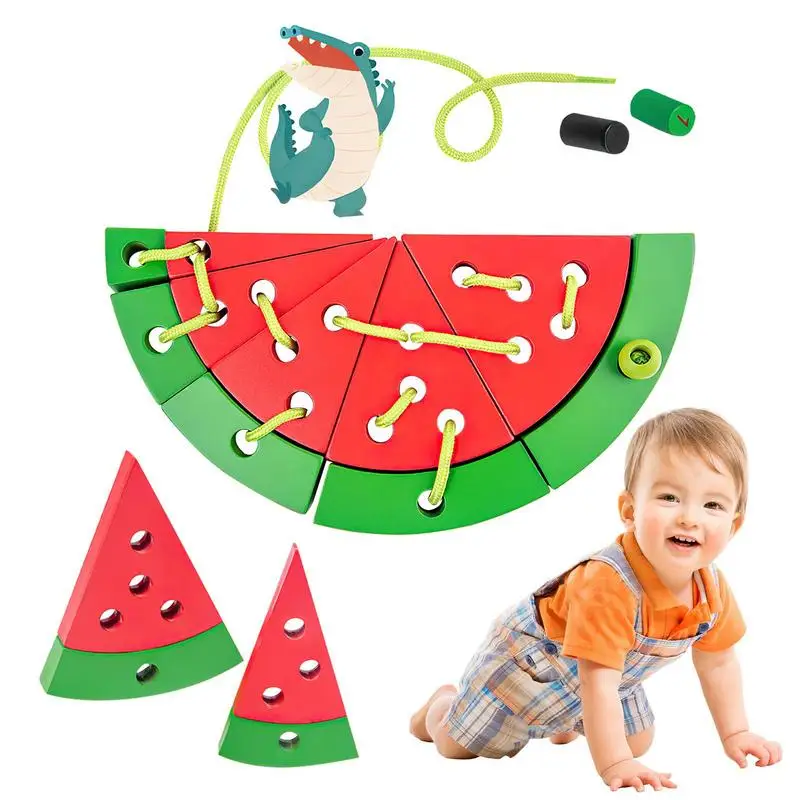

Wooden Lacing Toy Wood Lace Watermelon Block Puzzle Toddlers Fine Motor Skill Toys Educational Learning Montessori Activity For