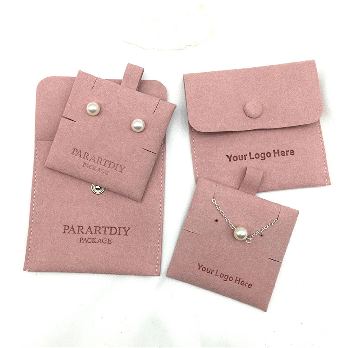 50 Sets Of Pink Jewelry Bag, Microfiber Bag, Personalized With Insert Card, Earrings, Necklace Bag, Customized Logo Tool Kit