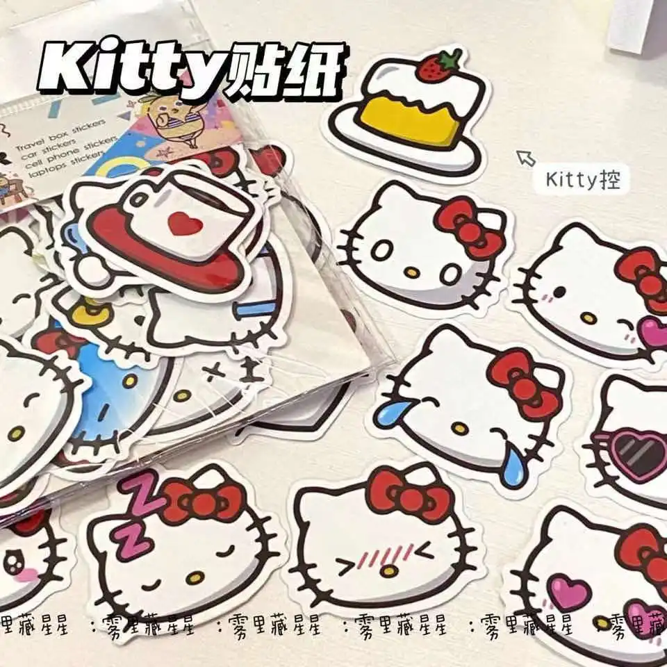 

40 Sheets/pack Hello Kitty Expression Sticker Computer Bag DIY Accessories Kawaii Student Girl Cartoon Waterproof Sanrio Sticker