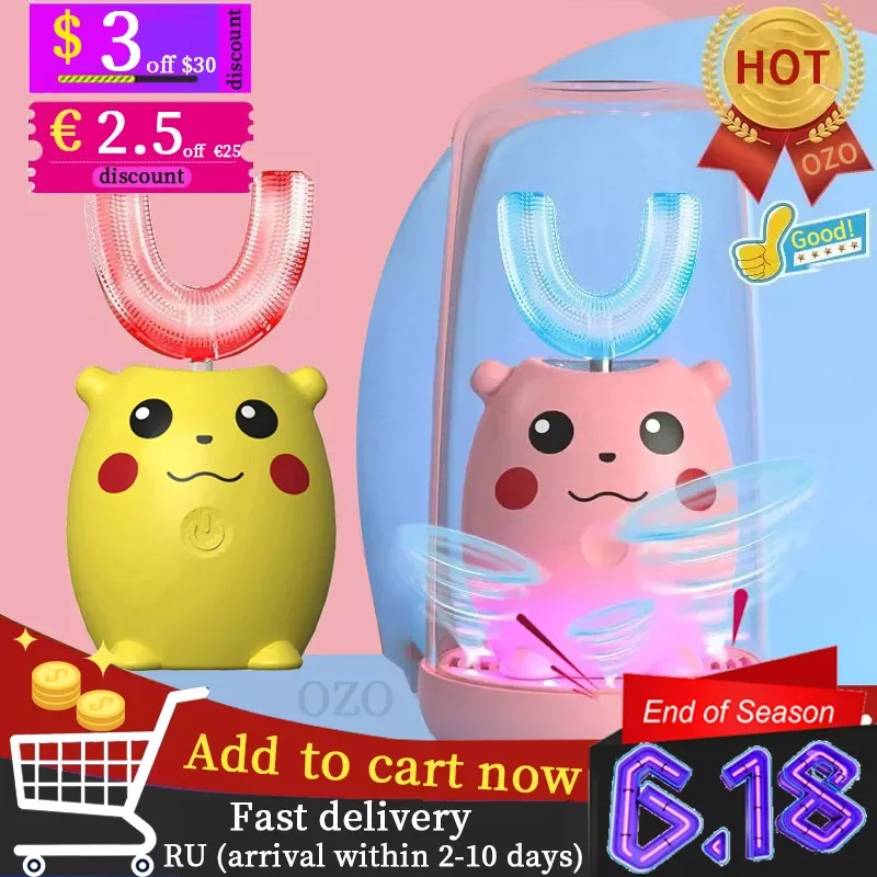 

Smart Electric Toothbrush Kids Silicon Automatic Ultrasonic Teeth Tooth Brush Cartoon Pattern Children 360 Degrees XaoMi U