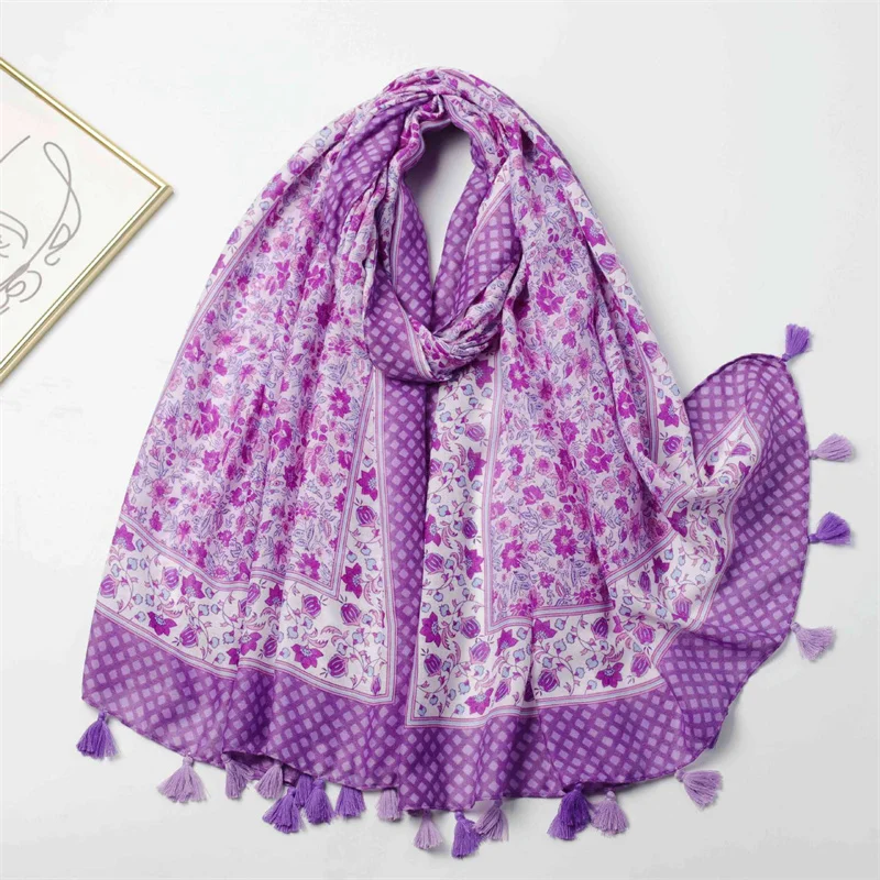 Зимний толстый садовый вискозный шарф с цветочным принтом женские