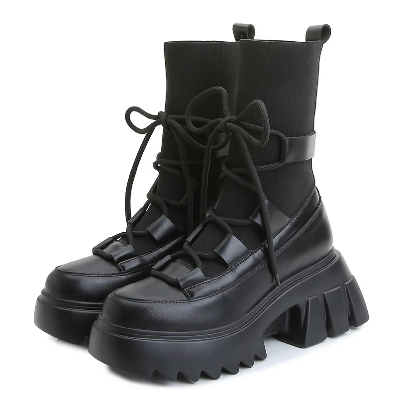 Женские ботинки-мартинсы женские повседневные черные ботинки-носки из